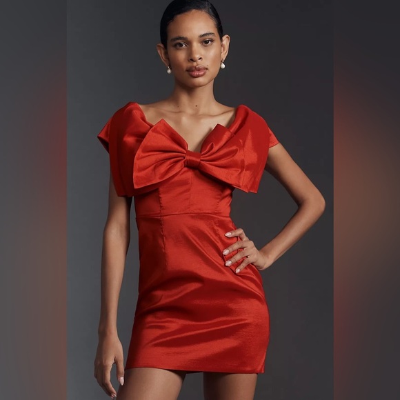 NWT! Anthropologie Red Bardot Mini Bow Dress - Multiple Sizes☁️ - Picture 1 of 9